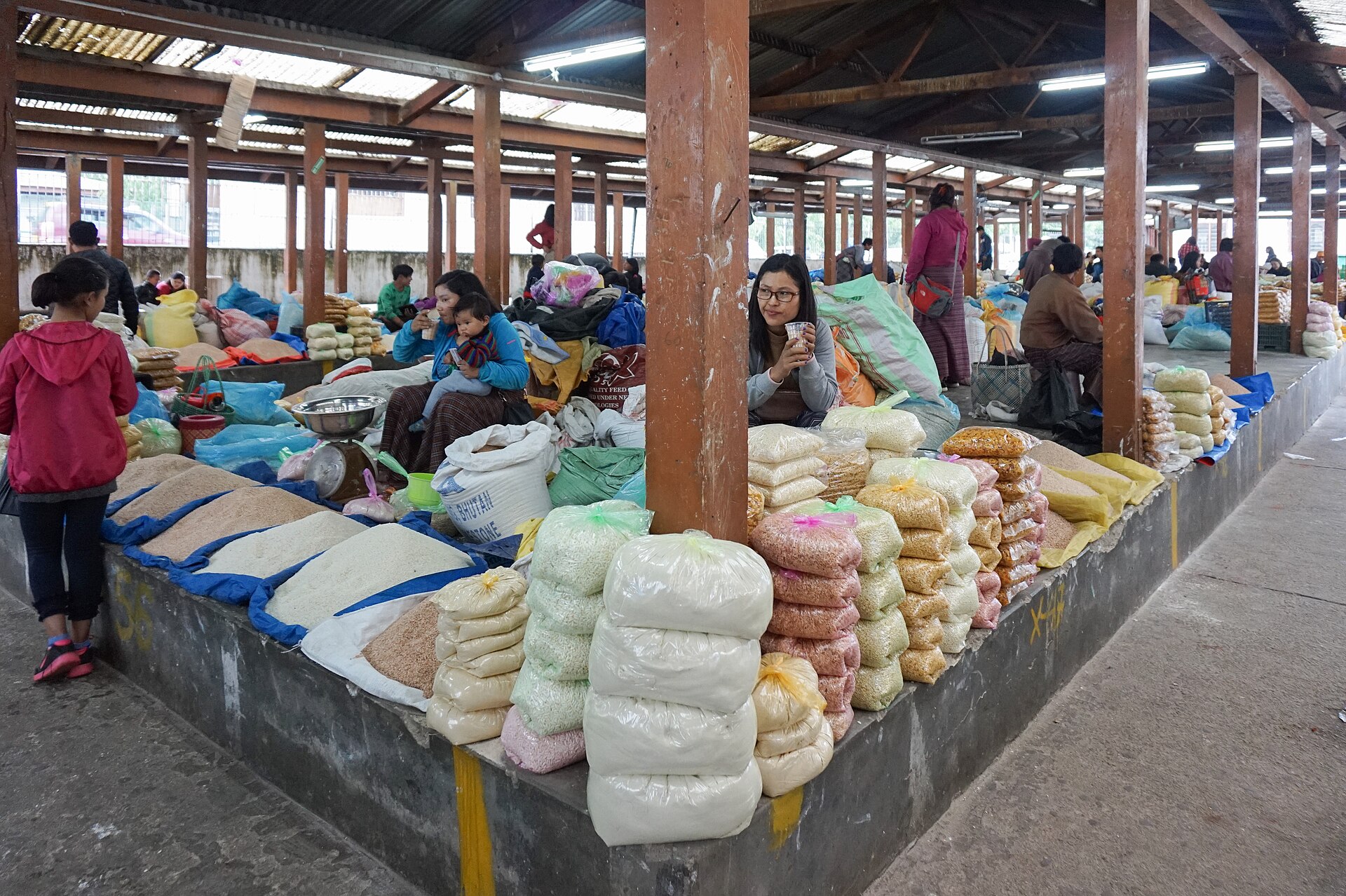 Vendors selling rice, grains and puffed snacks at the Centenary Farmers' Market in Thimphu
