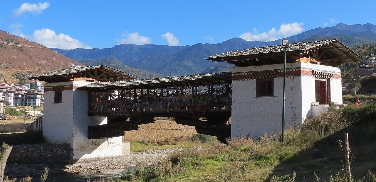 Traditional cantilever bridge over the Wang Chhu in Thimphu