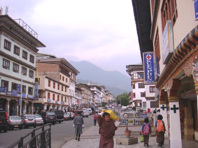 Street scene in downtown Thimphu, Bhutan
